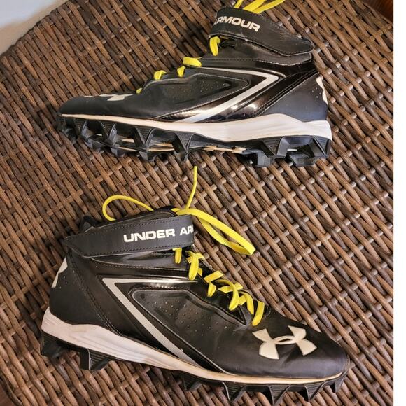 Under Armour Men Armourbound Football Cleats Size 8.5 Black Neon Yellow High Top - Picture 5 of 9